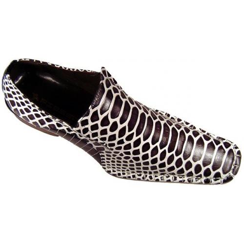 Fiesso Black/White Anaconda Print Genuine Leather Shoes FI6006